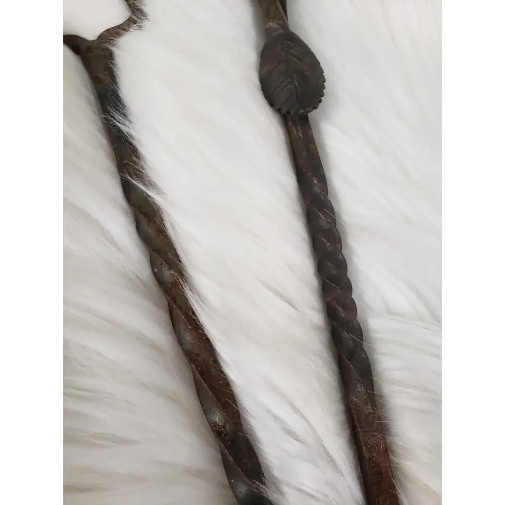 Antique Wrought Iron Twisted Stem with Leaf Handle Serving Spoon Fork Primitive‎